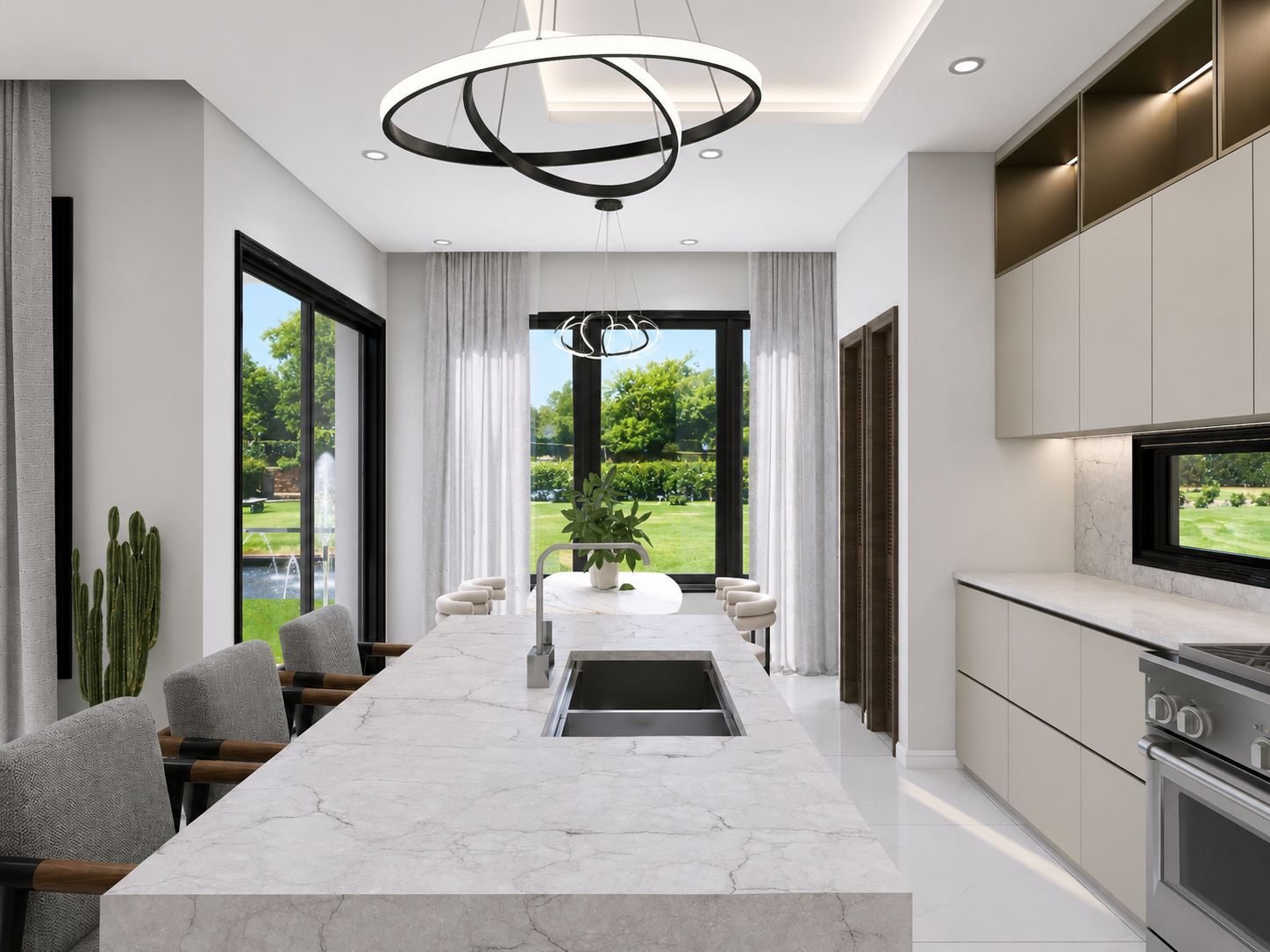 The Meridian condo kitchen and breakfast bar, daytime